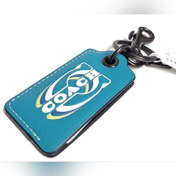 Coach Bottle Opener Key Fob with Stamp Keychain JI/Teal Multi Leather NWT - Picture 4 of 16